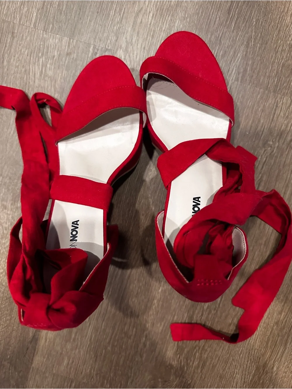 Fashion Nova Red Lace-Up Heeled Sandals